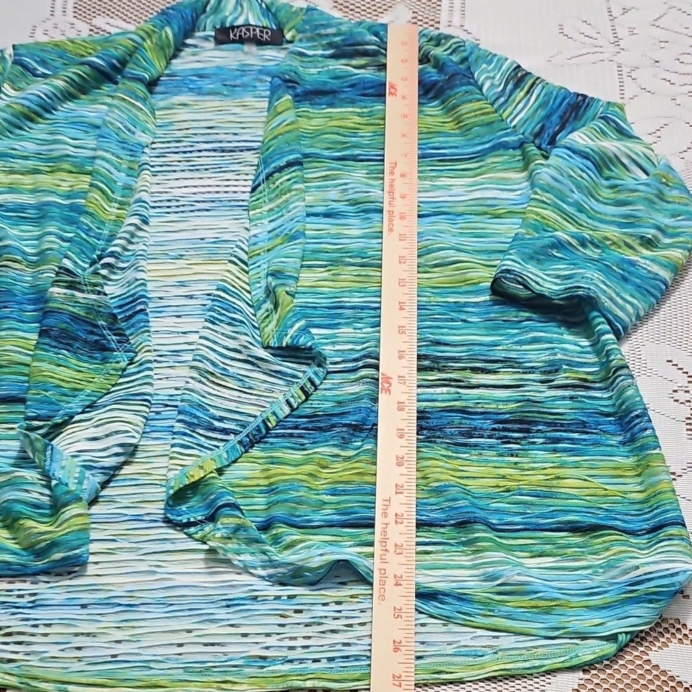 NWT Kasper Blue and Green Open Front Cardigan - Picture 6 of 12